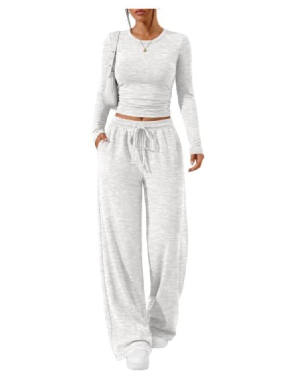 2 Piece Lounge Set Women Long Sleeve Wide Leg Pants Rayon Spandex Sweatsuit